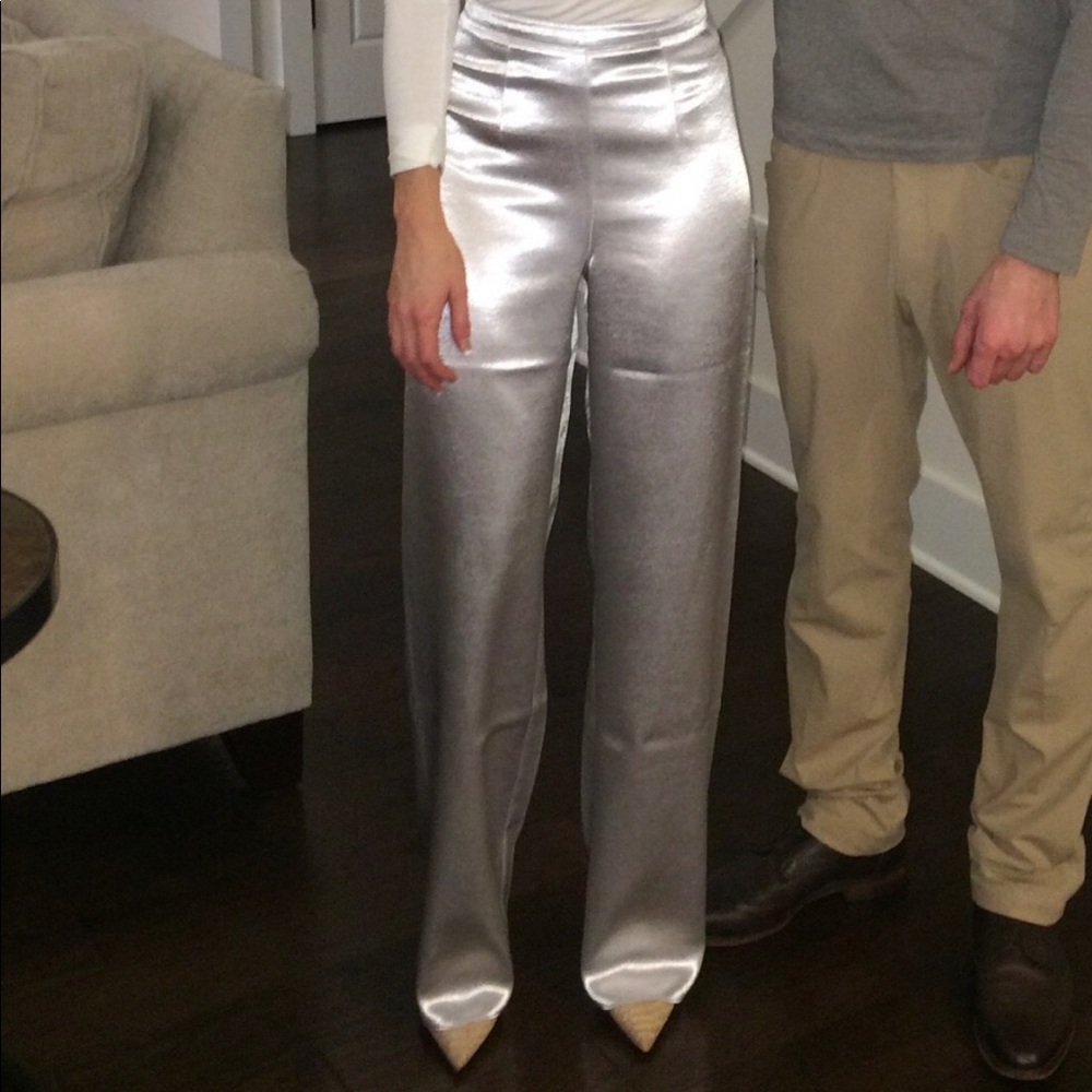 Classy silver, high waist, wide leg pants